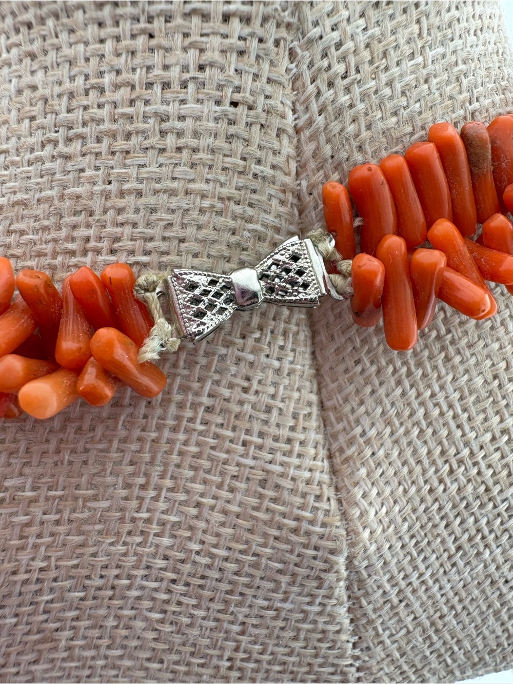 Coral Mediterranean Chip Necklace with Plated Bow clasp - Picture 4 of 4